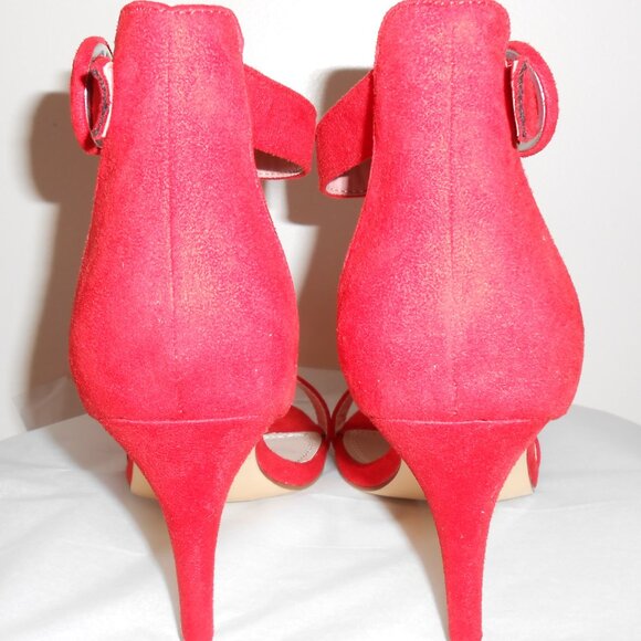 Shoeland SL-Ambrosia Red Suede Ankle Strap Open Toe 3.25" Stiletto Heels-Size 10 - Picture 4 of 8